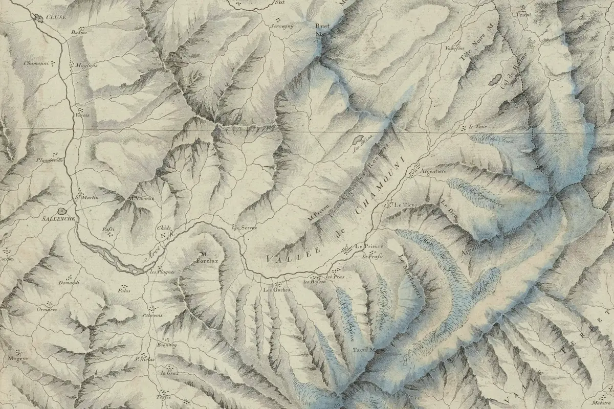 Une carte en relief aux teintes beiges et grises montrant des vallées et des crêtes